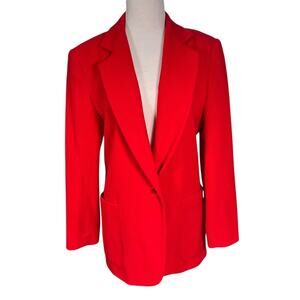 Vintage Jacqueline Ferrar Wool Blazer Womens Red One Button Jacket Size 8 Pocket